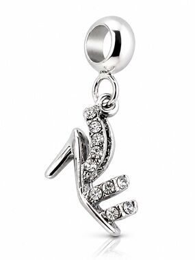 Silver Stiletto Rhinestone Dangle Charm Pandora compatible